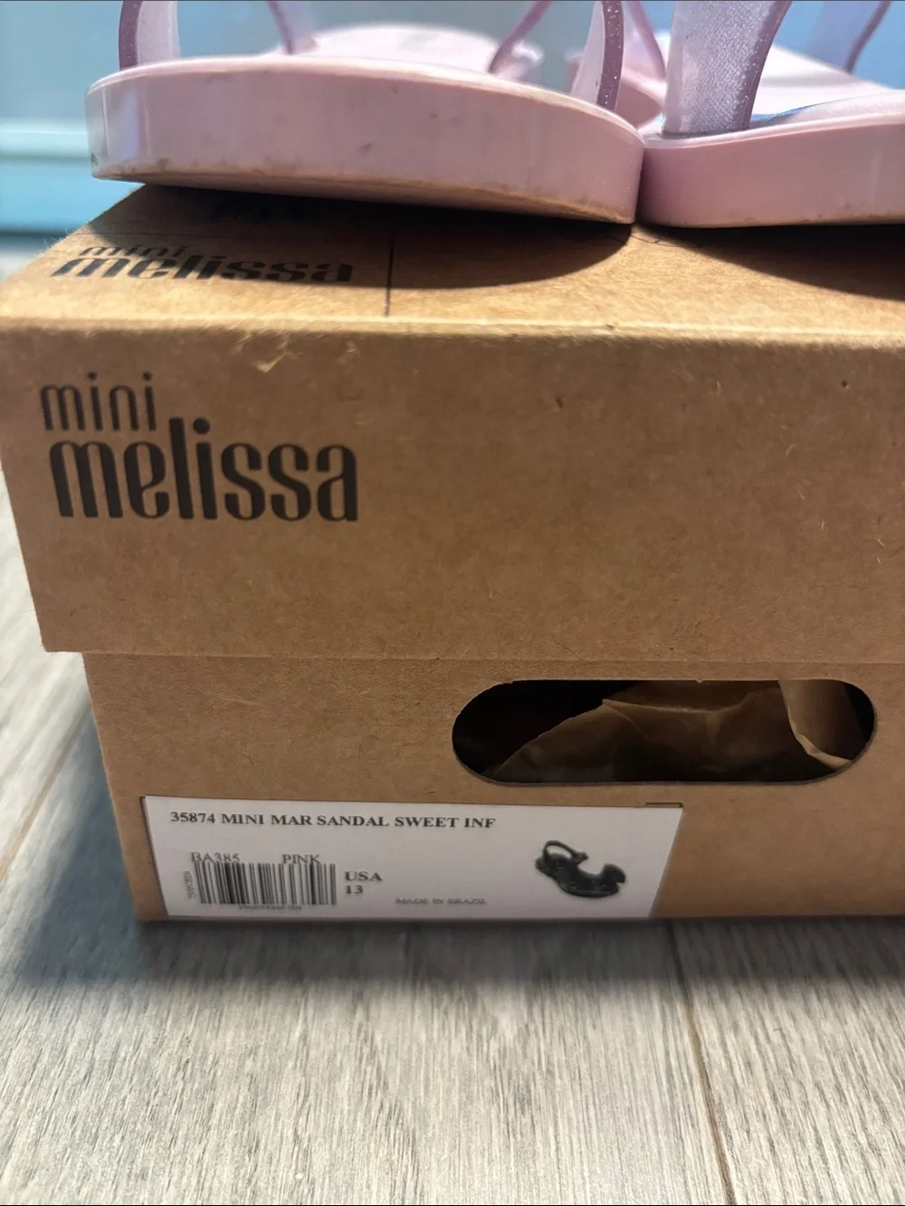 Mini Melissa Girls' Light Pink Mar Glitter Bow Jelly Sandals